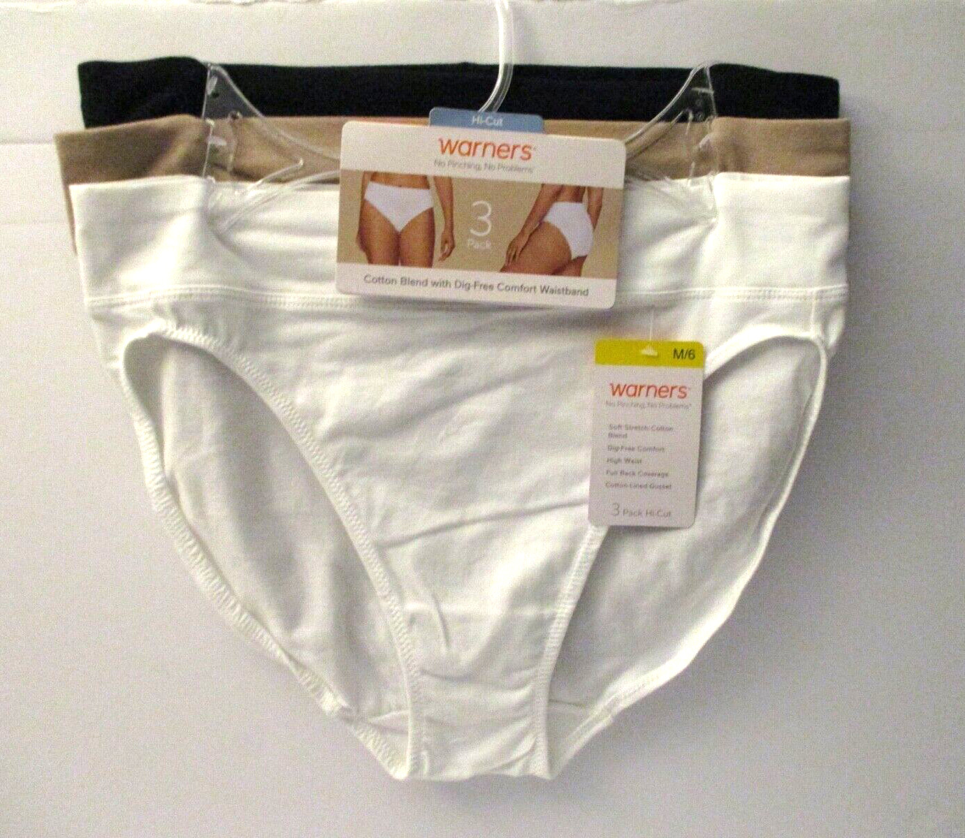 Warners HI-CUT soft stretch-cotton blend HI WAIST panties 3-Pack size 6/M