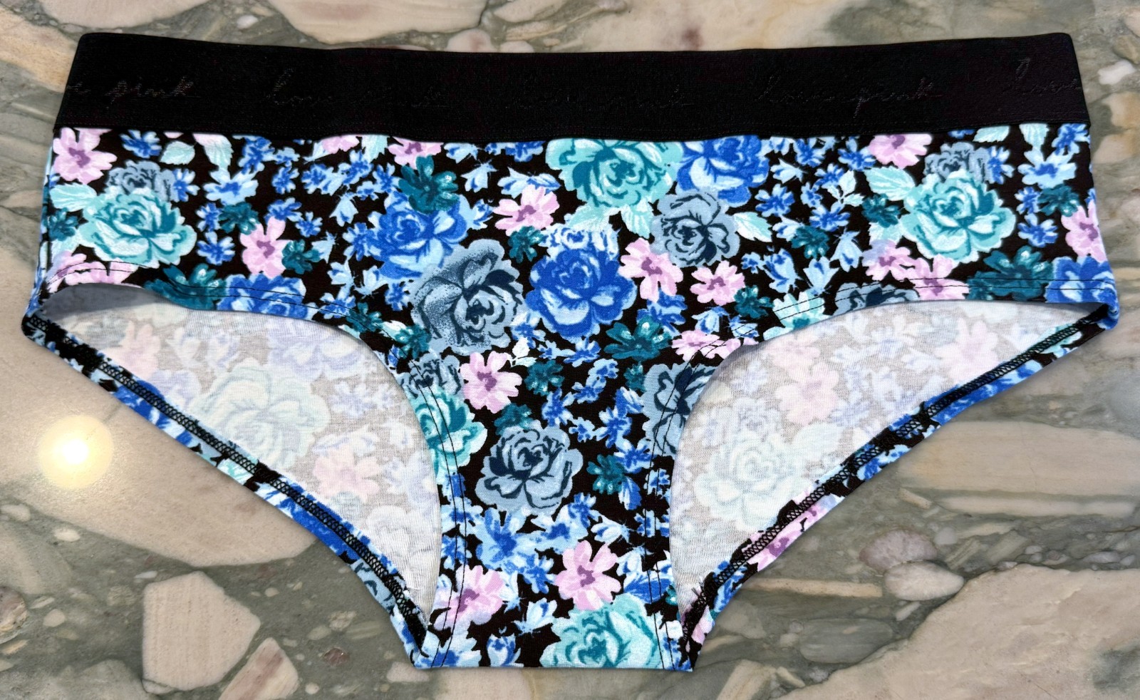 NEW Victoria Secret PINK Cotton Logo Hipster Panty – Blue Garden Floral – XL