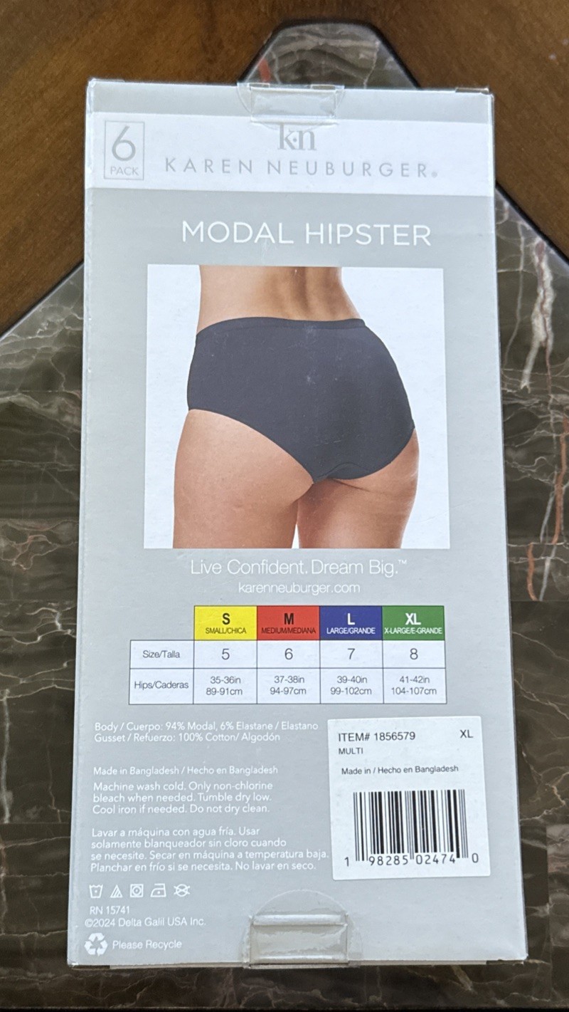 Karen Neuburger Women’s Underwear Panties 6-Pack Soft Modal Hipster ~ XL