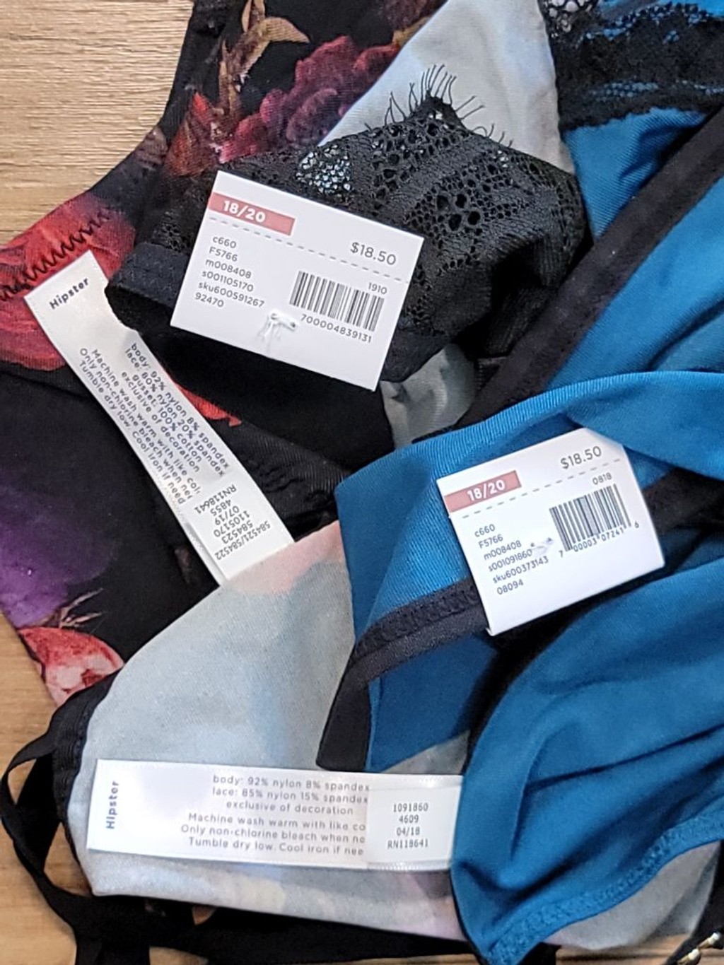 NEW Cacique 18/20 Hipster Panties Teal Black Floral Lace Underwear Undies Set 2