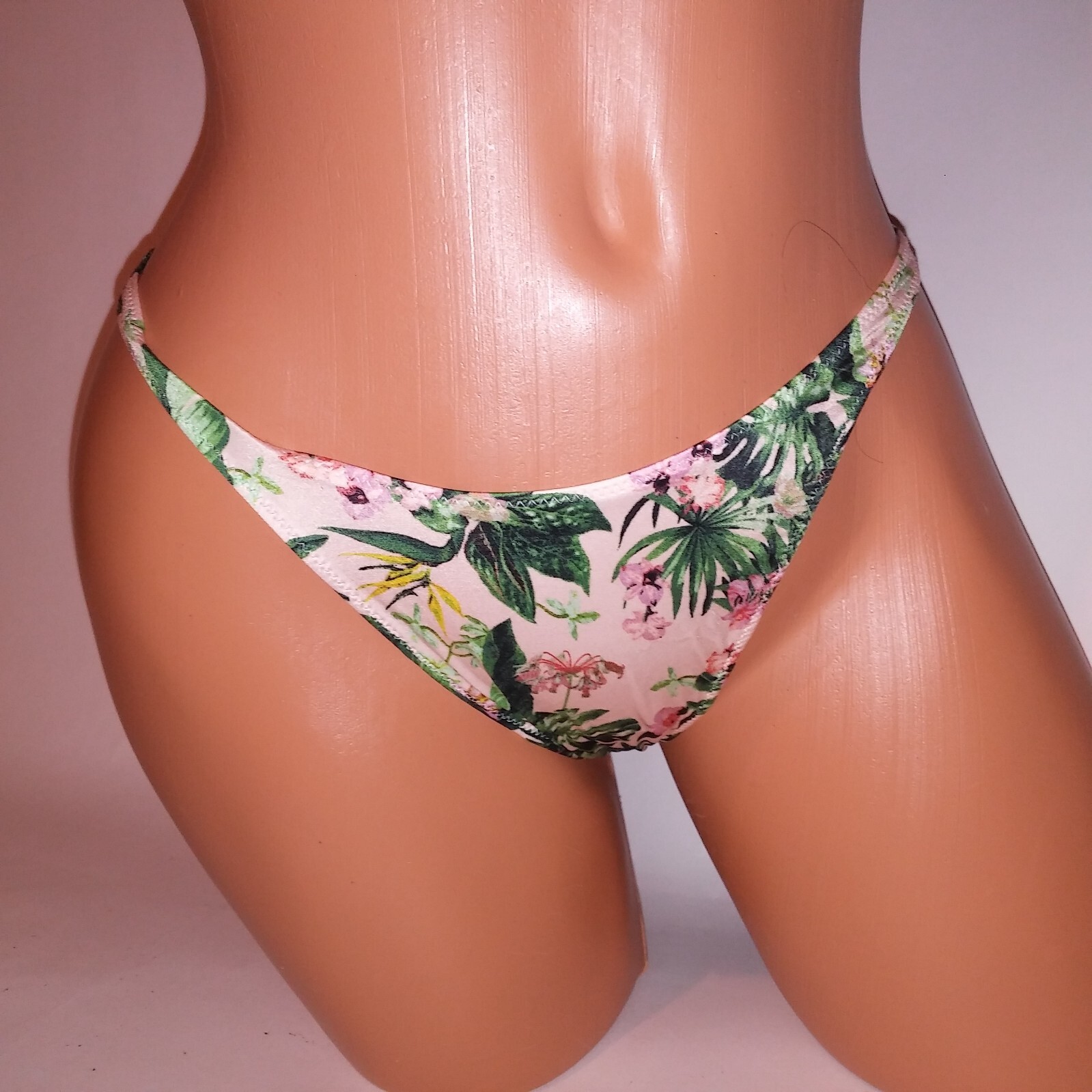 Victoria Secret Panty V String Thong Tropical Floral Chain Straps Rhinestone