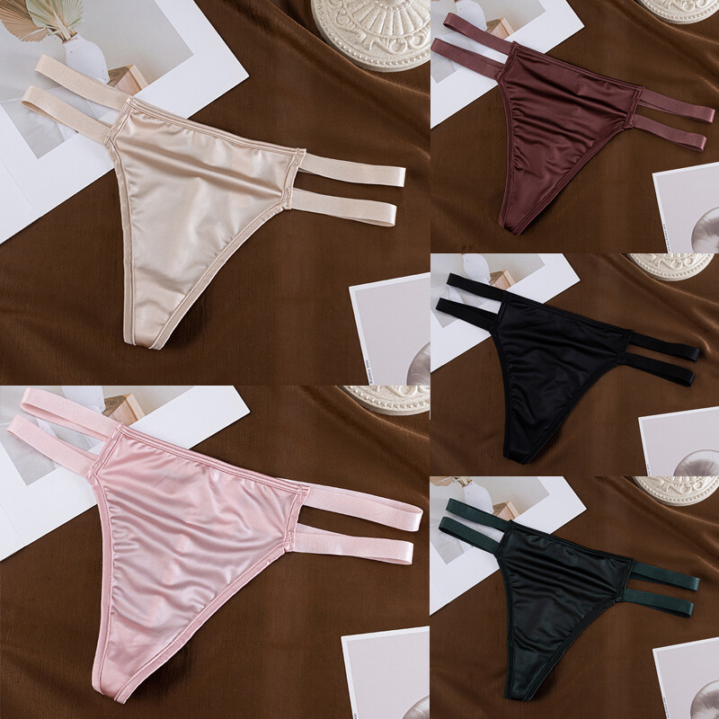 5 Pack Lot Womens Smooth Satin Panties Briefs Sexy String Bikini Underwear Thong