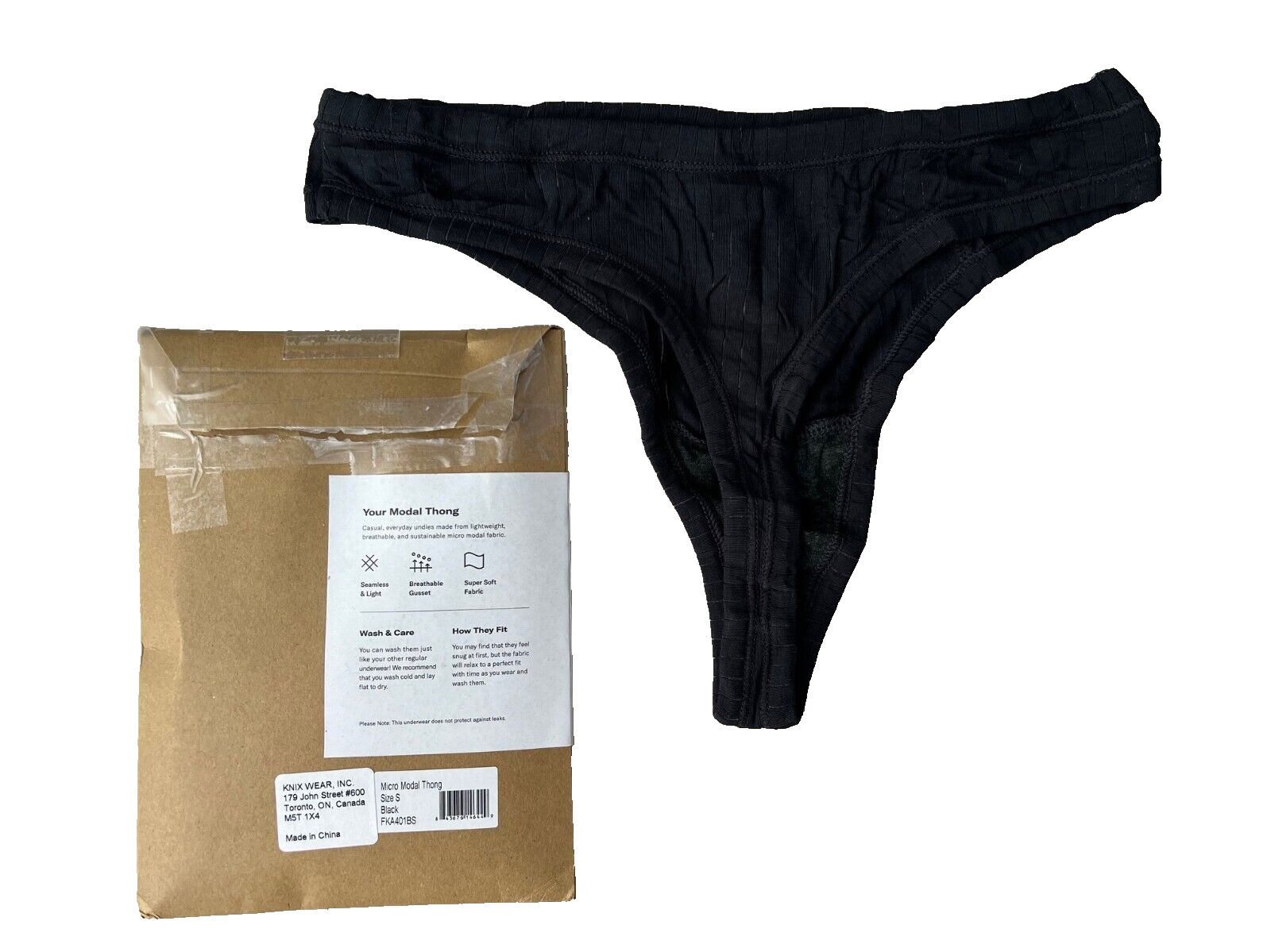 Knix x Ashley Graham Micro Modal Thong Underwear Black ( S )