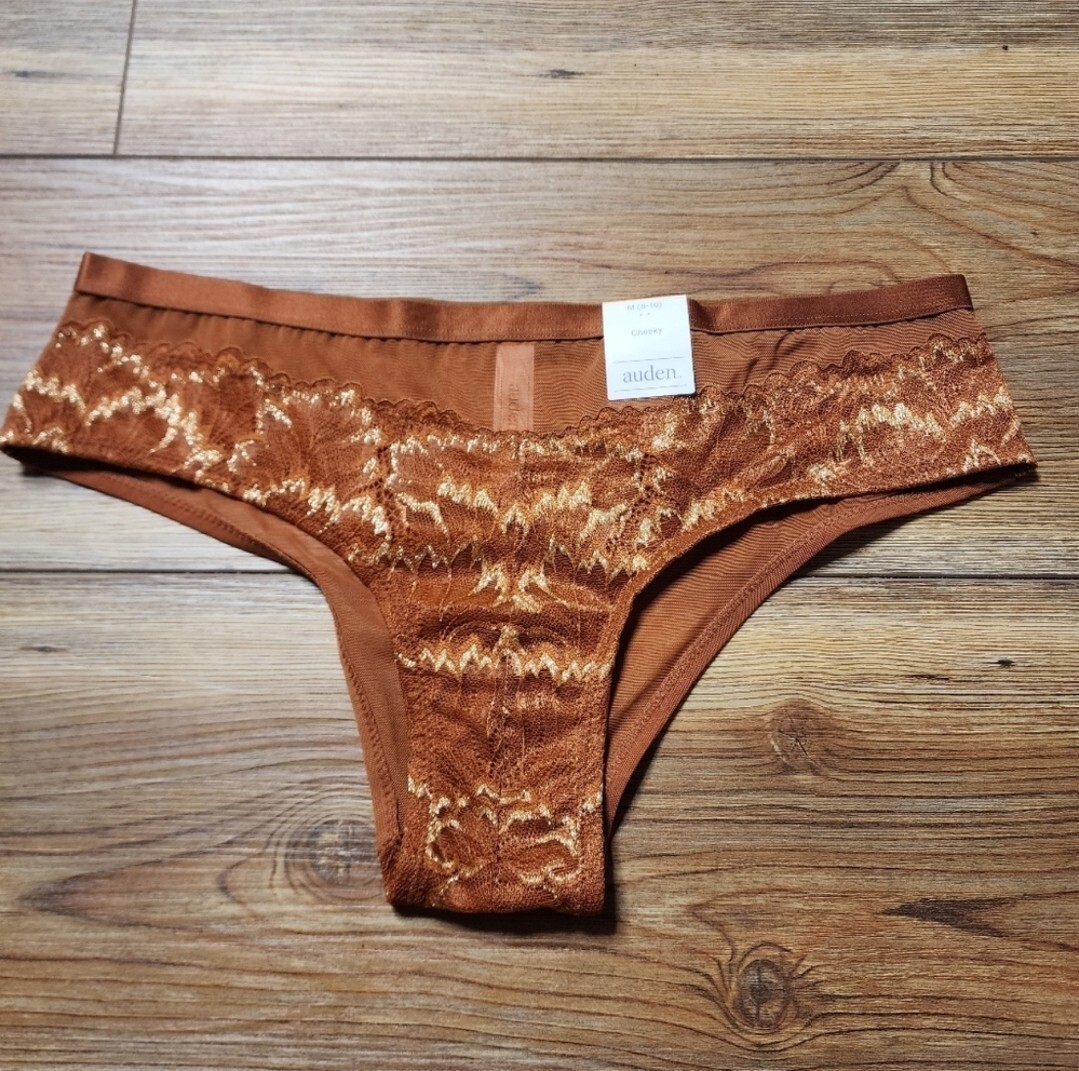 Auden Panties Womens M Brown Lace and Mesh Cheeky Underwear NEW