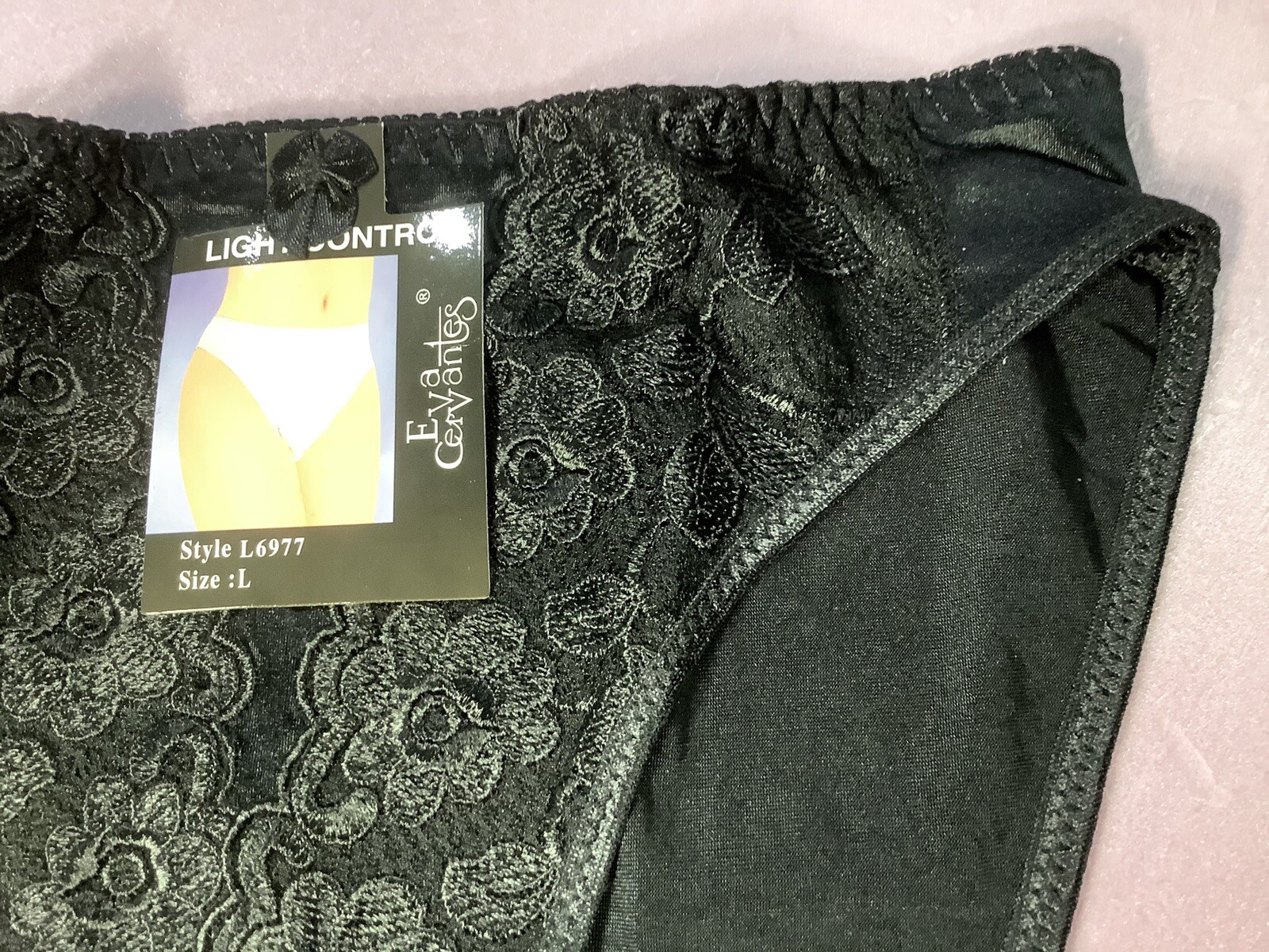 Women Panties,Bikinis “Eva Cervantes” Size L. Black Satin Floral W/decoration