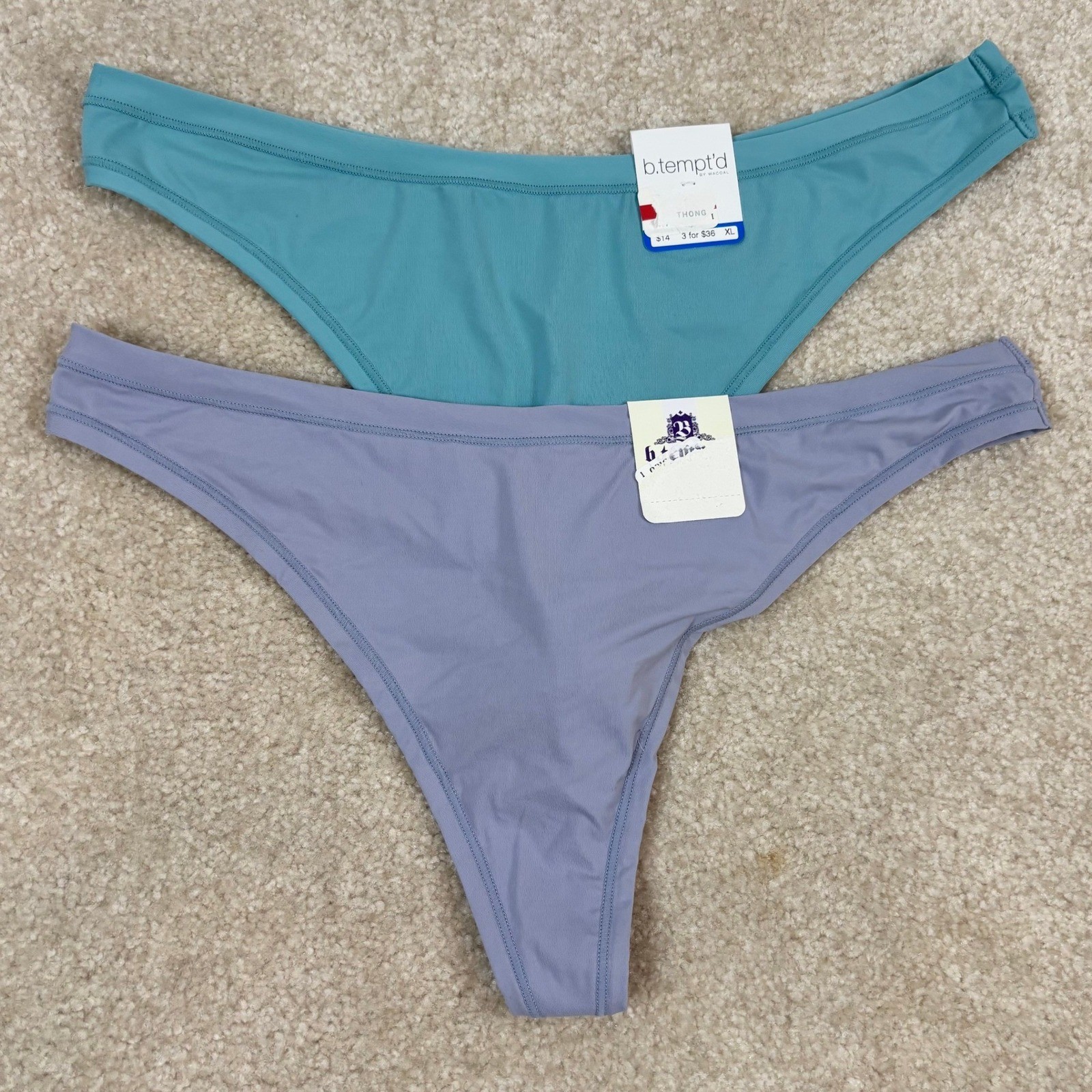 B.tempt’d by Wacoal Thong Panties 2 Pack Teal Lavender XL 972289 NWT