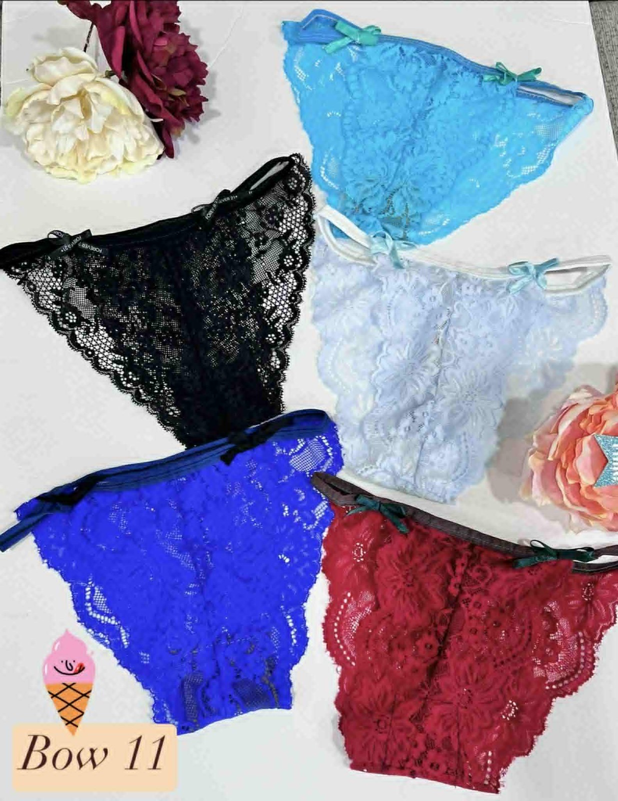 Pack of 5 Bow Decor Floral Lace Underwear for Women Stretching Colorful