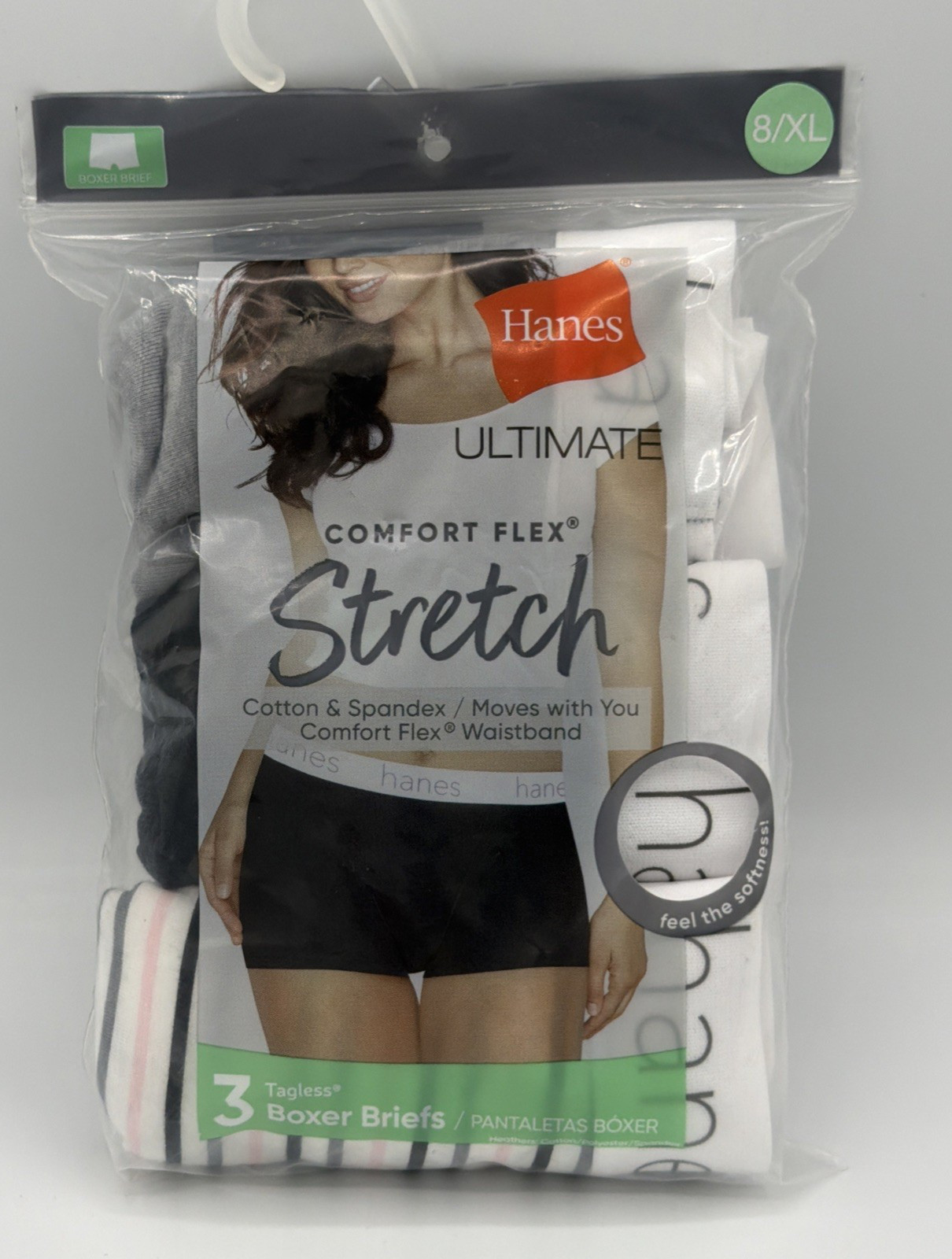 Hanes Womens Ultimate Comfort Stretch Tagless Boxer Briefs Size XL/8 3 Pack NEW