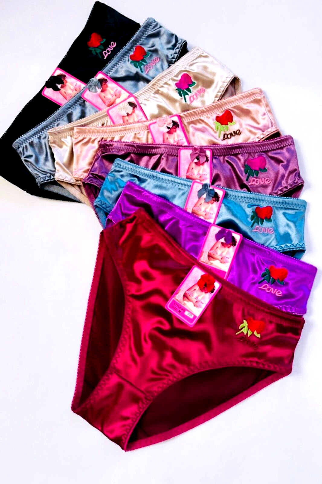 LOT 6 Women Plain Bikini Rose Love SATIN Panty Underwear Sleep Briefs 3123 Large