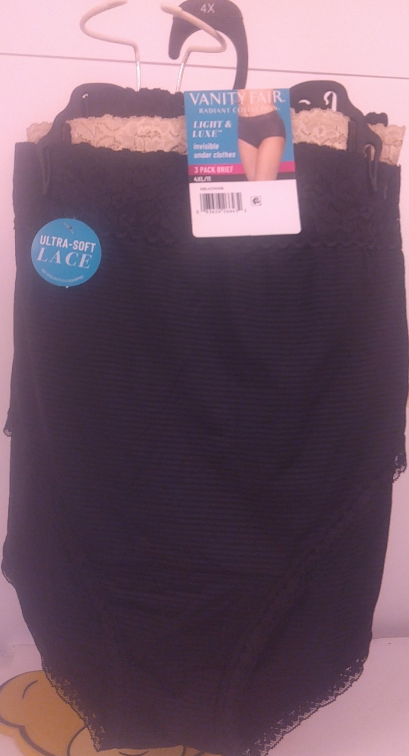 Vanity Fair 3 Pack Black/Beige Light & Luxe Briefs Size 4XL- New. (65)