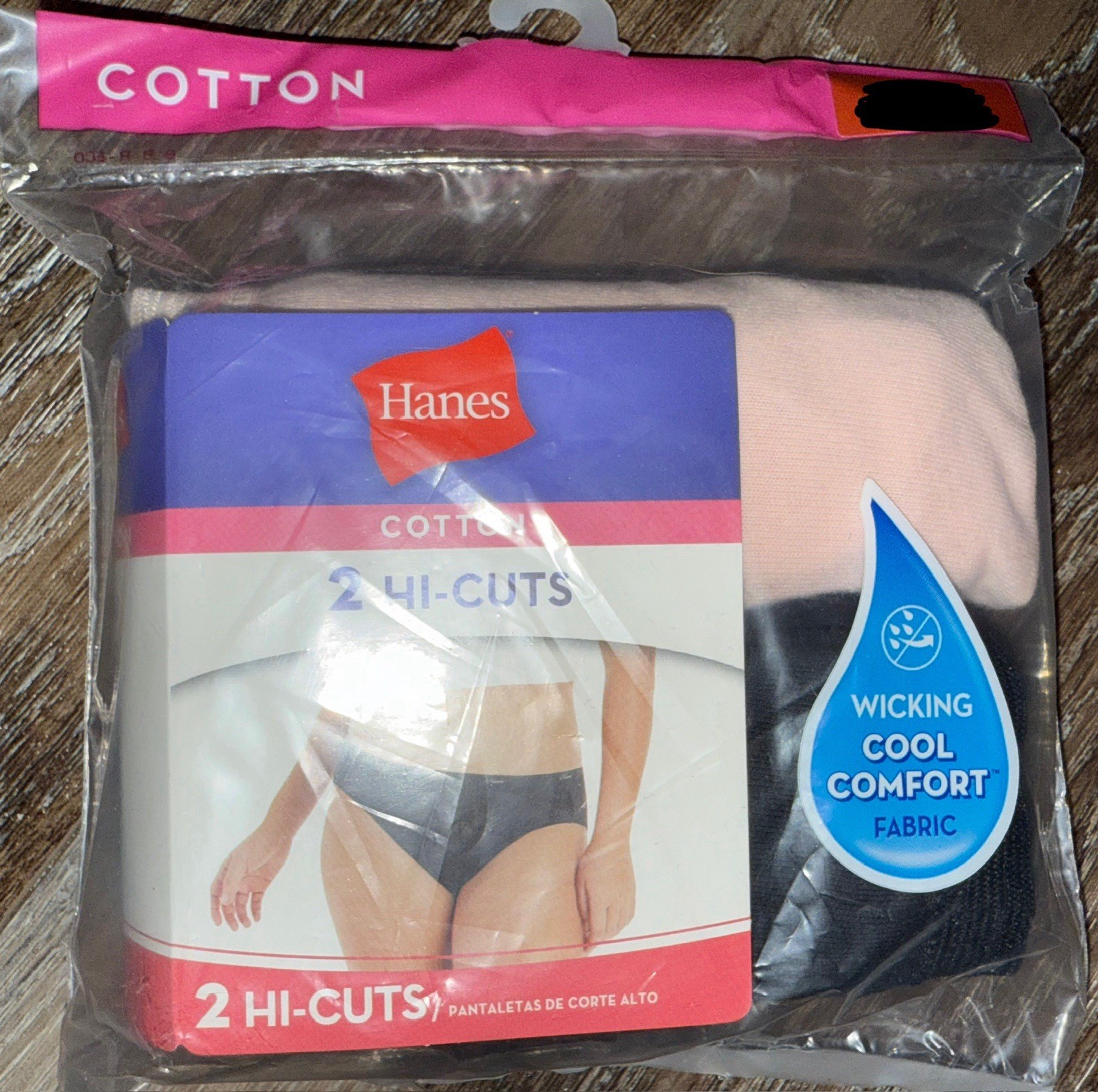 Hanes ~ 2-Pair Women’s Hi-Cut Underwear Panties 100% Cotton Pink Black ~ XL/8