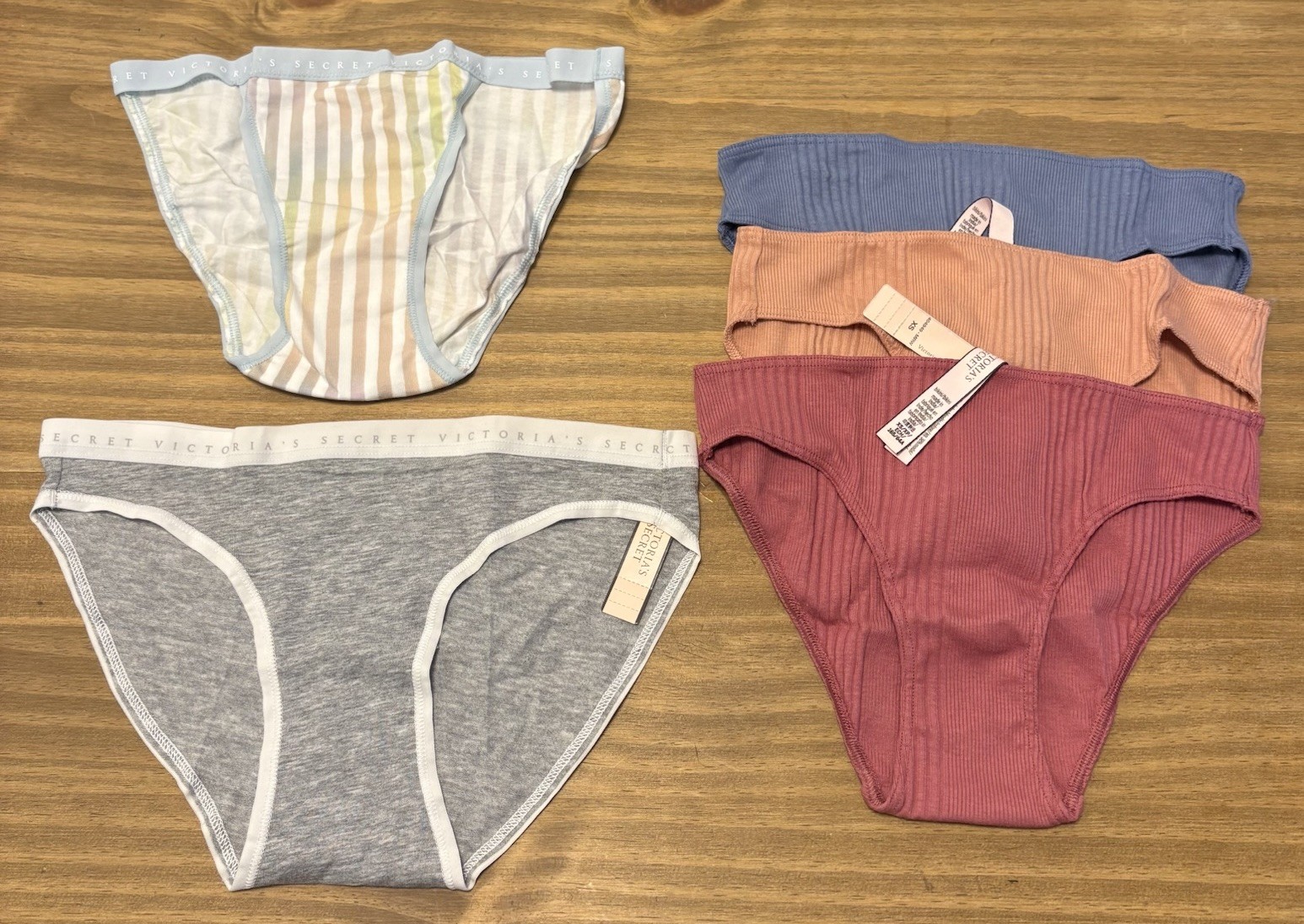 Victoria’s Secret Panties Lot 5 XS Bikini Ribbed Logo Waist New Mixed Colors
