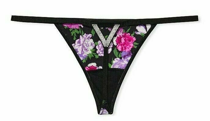 L Victoria Secret Very Sexy Bombshell Rhinestone Shine V-String Bling Panty NEW