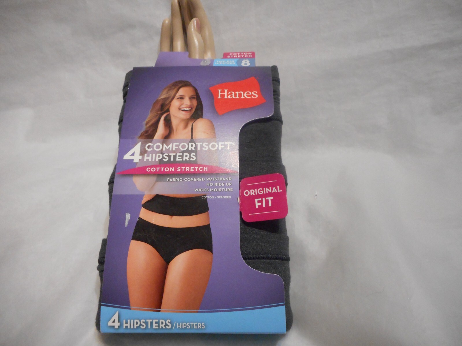 Hanes 4 Pack Comfortsoft Black Hipster Cotton Stretch Panty Size8/ XtraLarge
