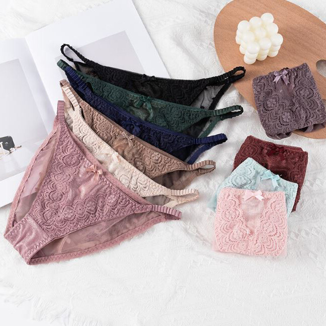 5PCS/LOT Sexy Womens Lace Sheer See Through Panties Briefs Lingeries Underwear