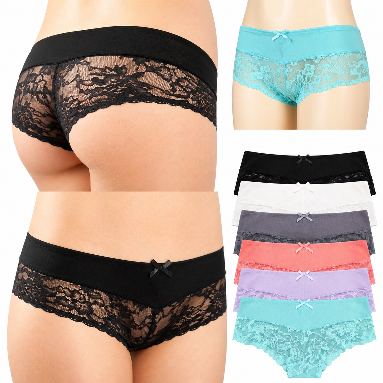 6 Pack S M Women’s Hot Sexy Cotton Floral Lace Cheeky Hipster Underwear Soft