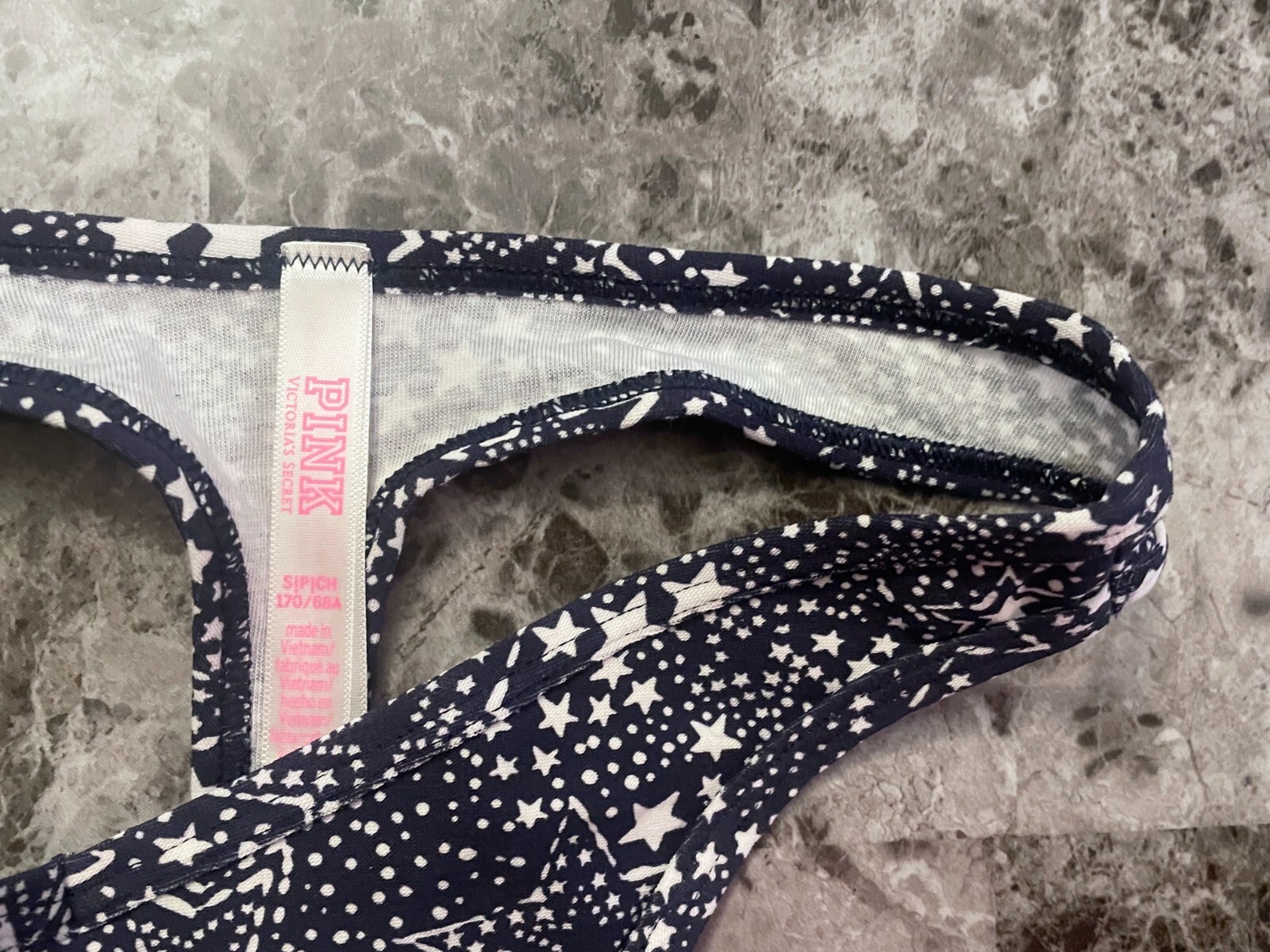 NWT VICTORIA’S SECRET PINK SMALL NAVY BLUE WHITE STAR COTTON BLEND THONG PANTIES