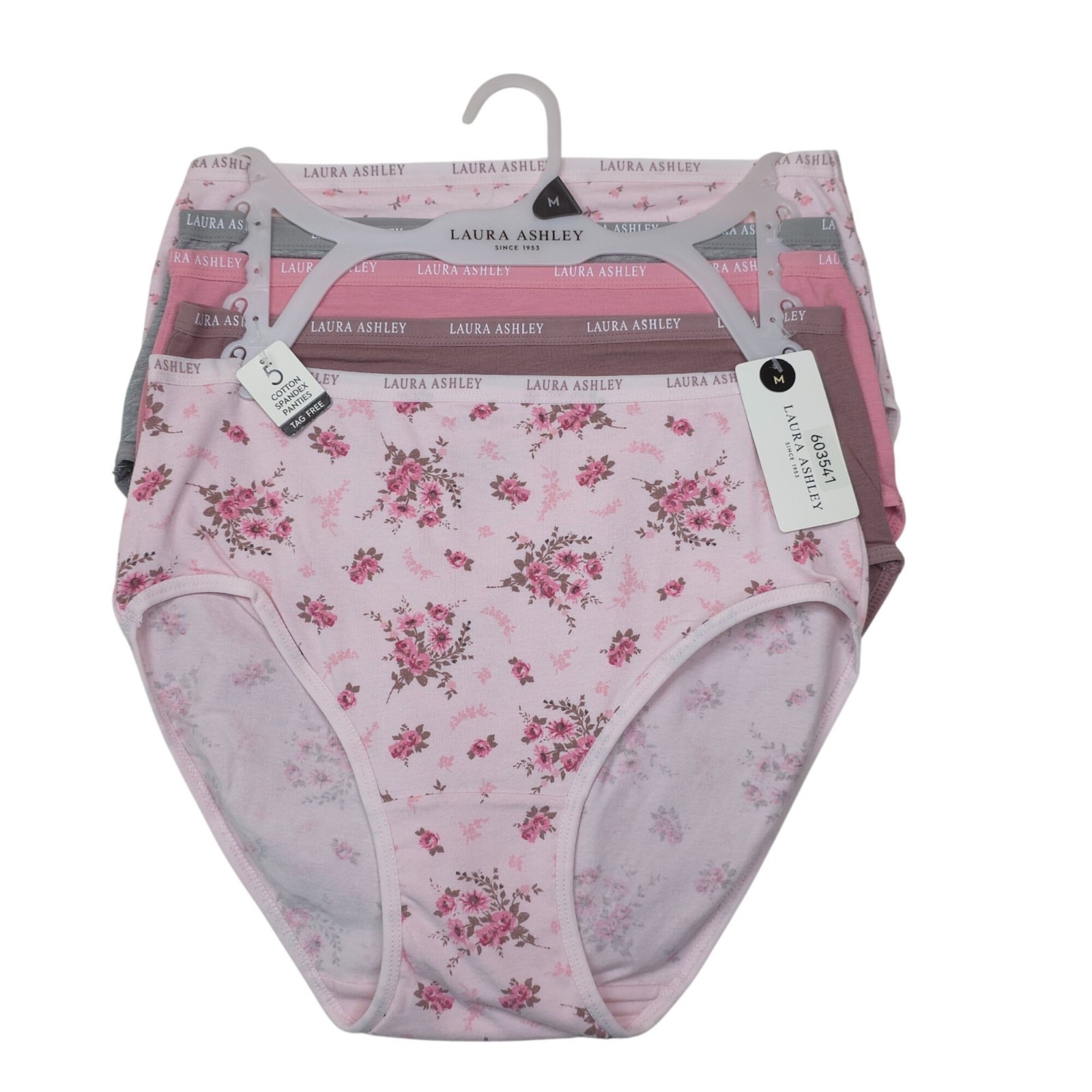 Laura Ashley 5-Pk Cotton Spandex Tag-Free Panties Briefs Womens Medium Pink Gray