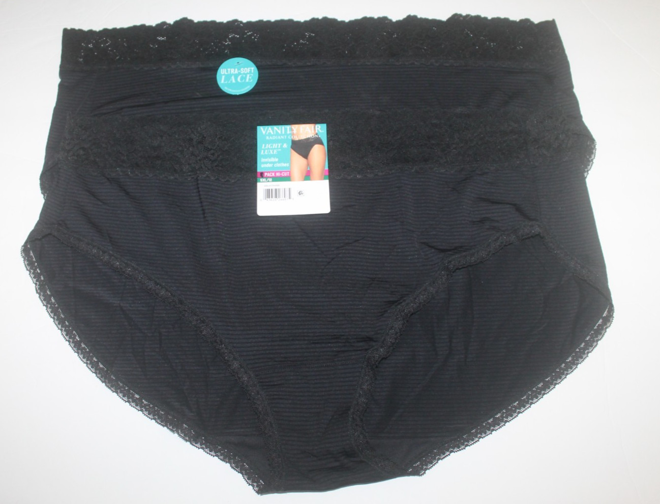 2 Pair Vanity Fair Radiant Collection Size 5 XL Black Light & Luxe Lace Hi Cut