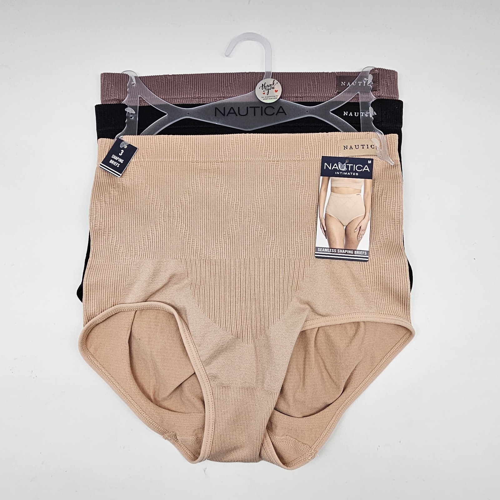 NAUTICA 3 Pk Women M L XL Logo Seamless Shaping Briefs Panties Brown Black Beige
