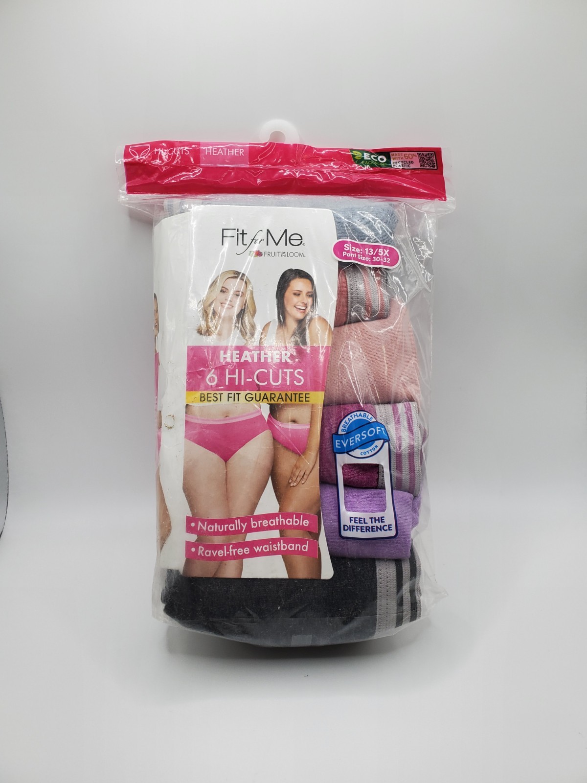 Fruit Of The Loom Panties Fit For Me Plus Size Heather Hi-Cuts 13-5X Cotton 6Pk