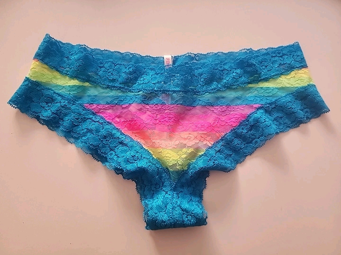 NWT Victorias Secret S/P PINK Rainbow Low Rise Lace Mesh Cheekster 2000