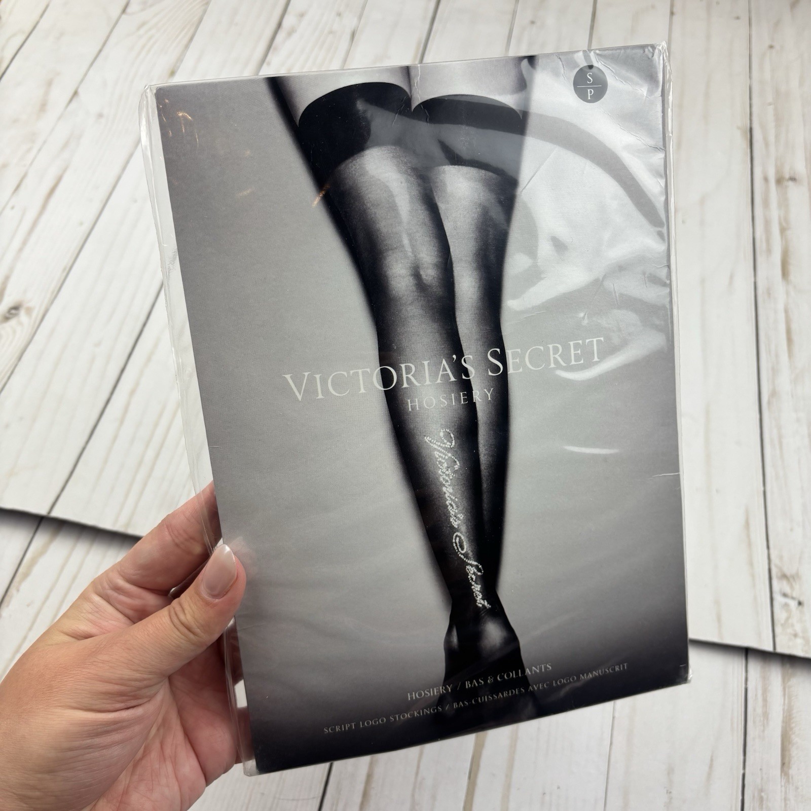 Brand New! Victoria Secret Script Logo Stockings Size Small