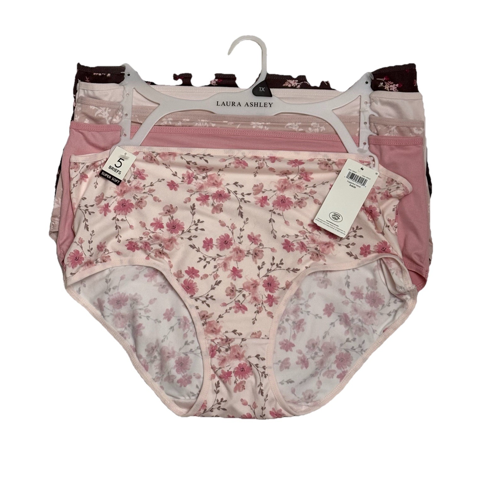 LAURA ASHLEY WOMEN 5 PACK PANTIES BRIEFS 1X SUPER SOFT SPRING FLORAL SOLIDS $48
