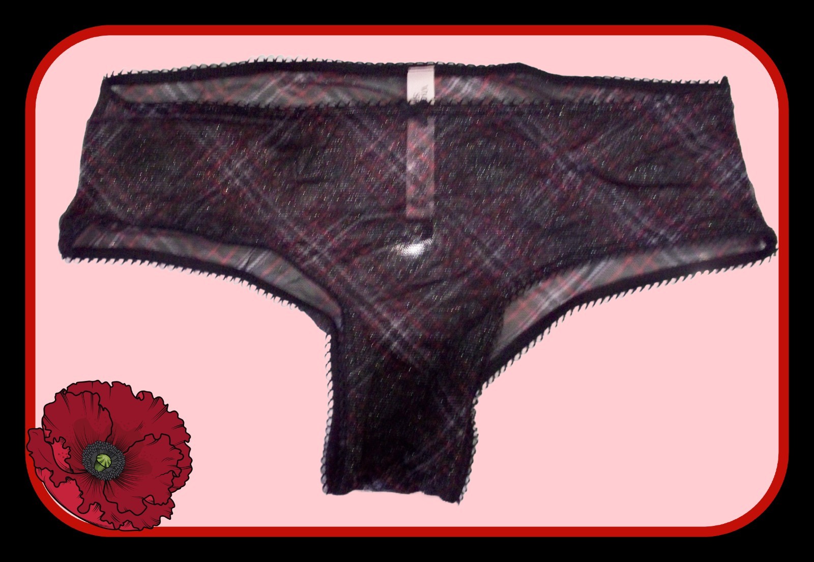 XS S M L XL Dk Black Plaid SHIMMER Ruched Victorias Secret CHEEKY Brief Pantie