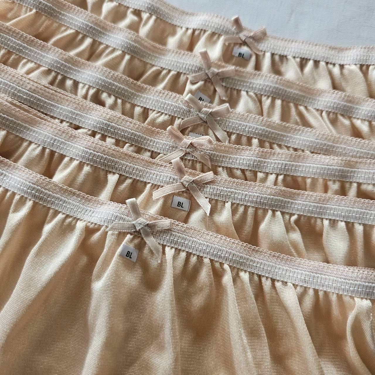 6 Bikini Underwear Woman Man Nylon Soft Silky Smooth Mid-Waist Hip34″-38″Beige/L