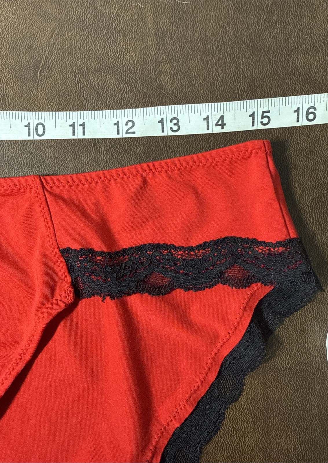 NWOT Vtg Lipstick Red Black Lace Satin Bow HI Cut Panties Underwear Sz 8 XL