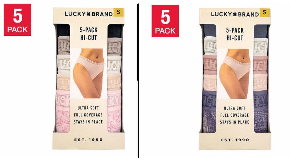 Lucky Brand Ladies’ Hi Cut Briefs, 5-pack, Select Color Pack and Size, NEW