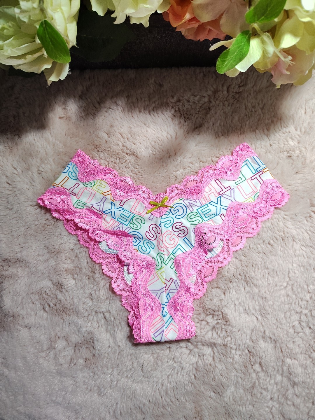 Victoria’s Secret Sexy Little Things Cheeky Bright Logo Lace Insert Large Rare