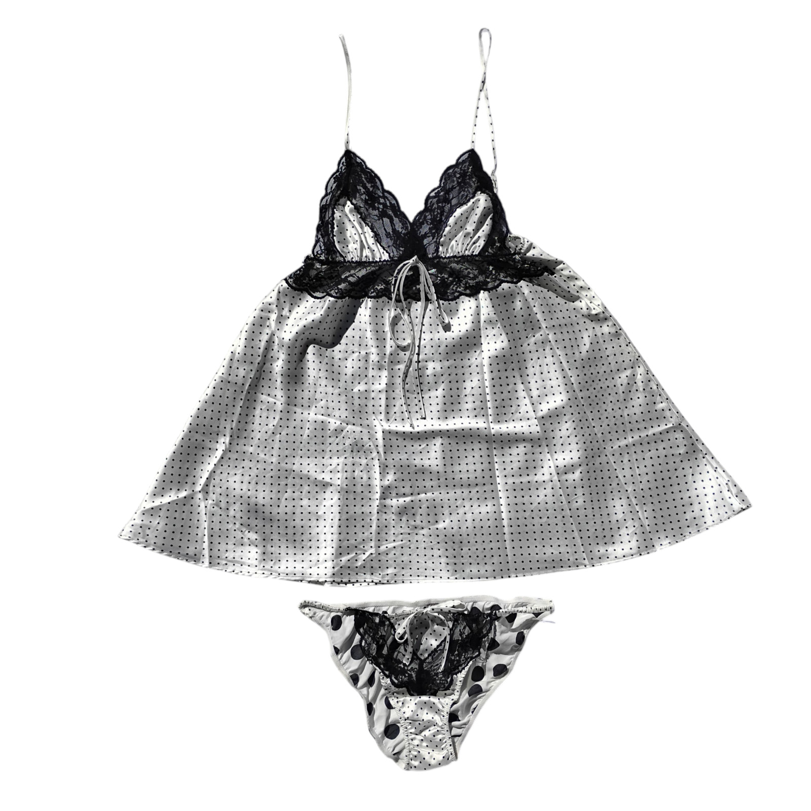 Victoria’s Secret Sz-M Satin String Bikini Panties & Sleep Cami Polka Dot Print