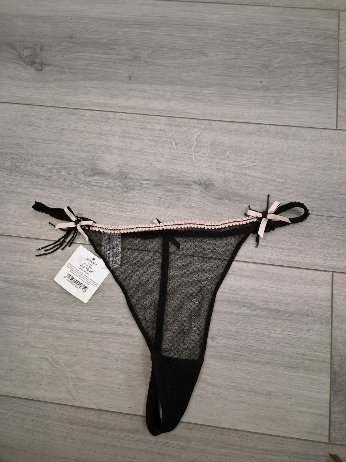BNWT Vintage Ann Summers Sheer Black & Pink Showgirl Beaded Thong Size 18-20