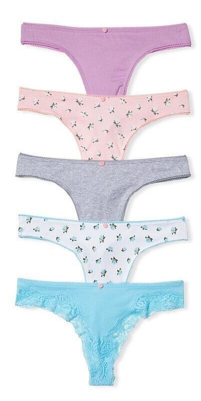 VICTORIAS SECRET 5 PACK COTTON THONG UNDERWEAR LOW RISE PANTY ROSES XL XXL NWT