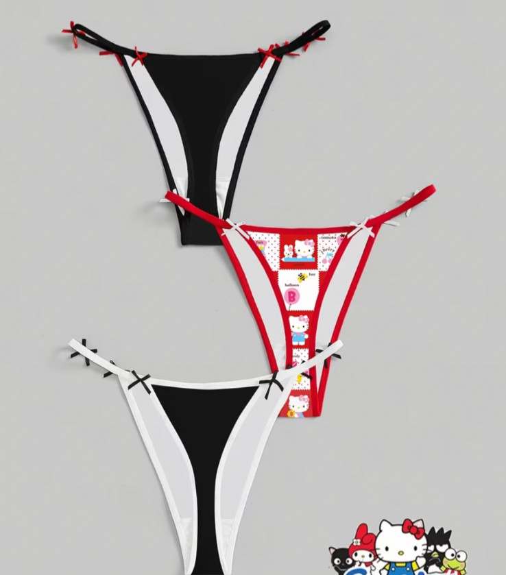Sanrio Hello Kitty Pink Cute Cartoon Kawaii G-String Thong Panties – 3 pack XL