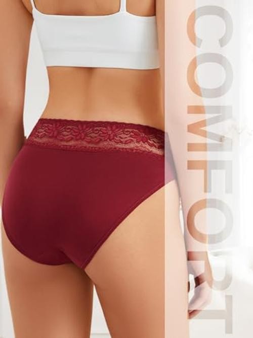 Women’s Cotton Lace Hipster Bikini Underwear, Soft Large A-6 Pack 6 Colors