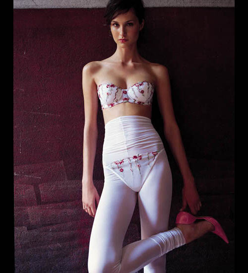Verdissima Sheer White Mesh Embroidered Red/Green Flowers G-String