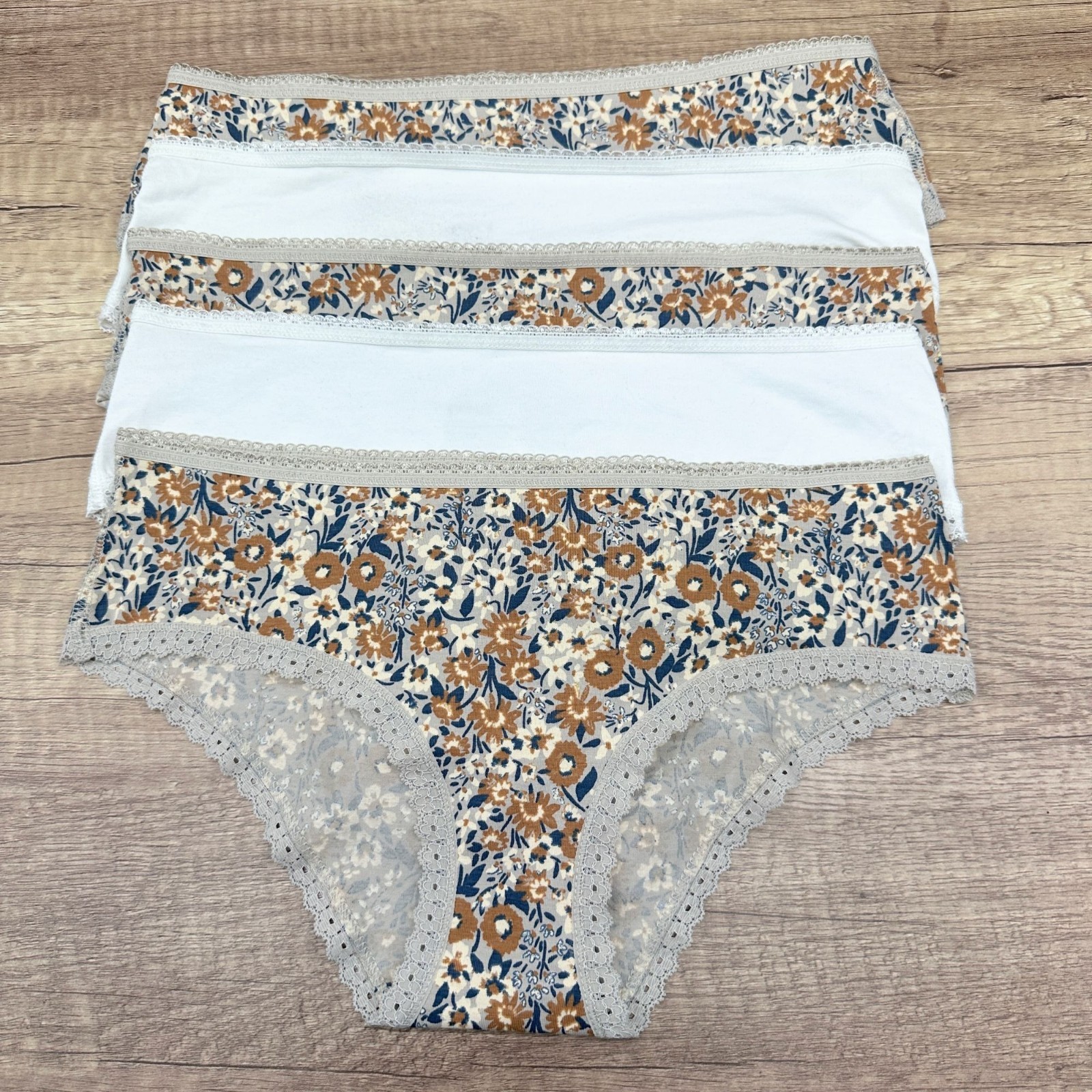 Pact Women’s Organic Cotton Hipster Panties 5 Pack S Floral Multicolor Lace Trim