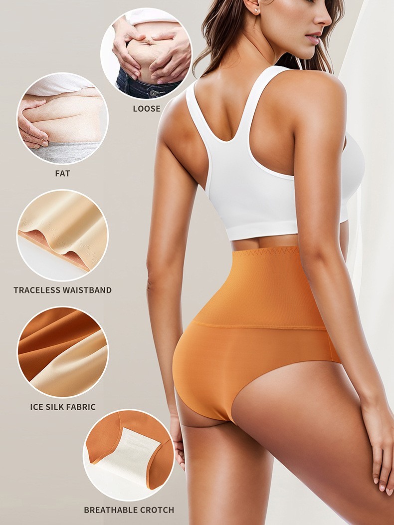 3 Pack High Waist Ice Silk Seamless Panties – Tummy Control Butt Lift Breathable