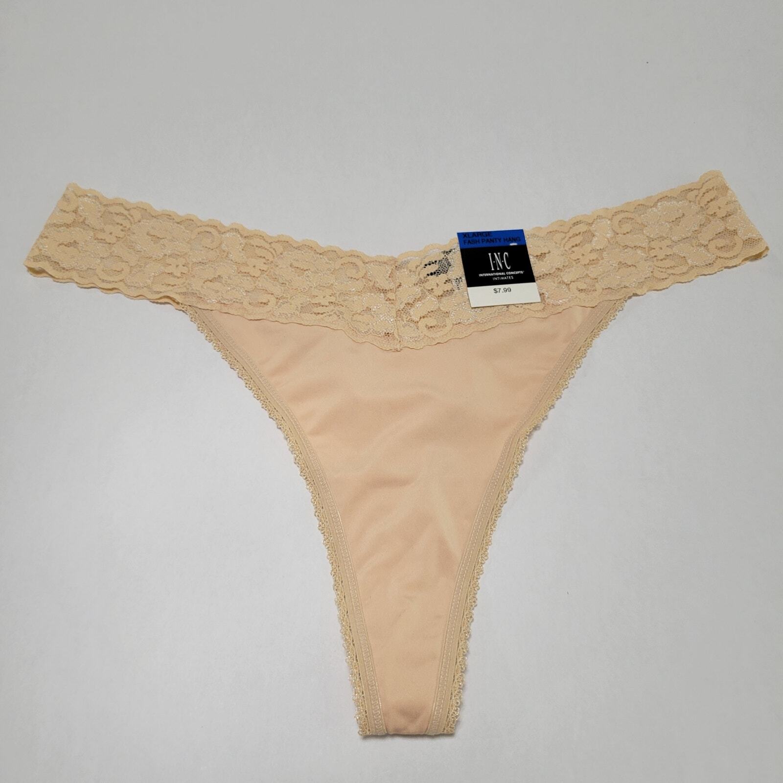 INC Women’s Lace-Trim Thong Lingerie Underwear Almond Latte NWT Size XL