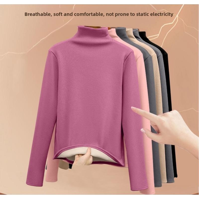 WomenThermalUnderwearWinterHalfHighCollarTopBottomShirtSolidWarmLayerSemiHigh