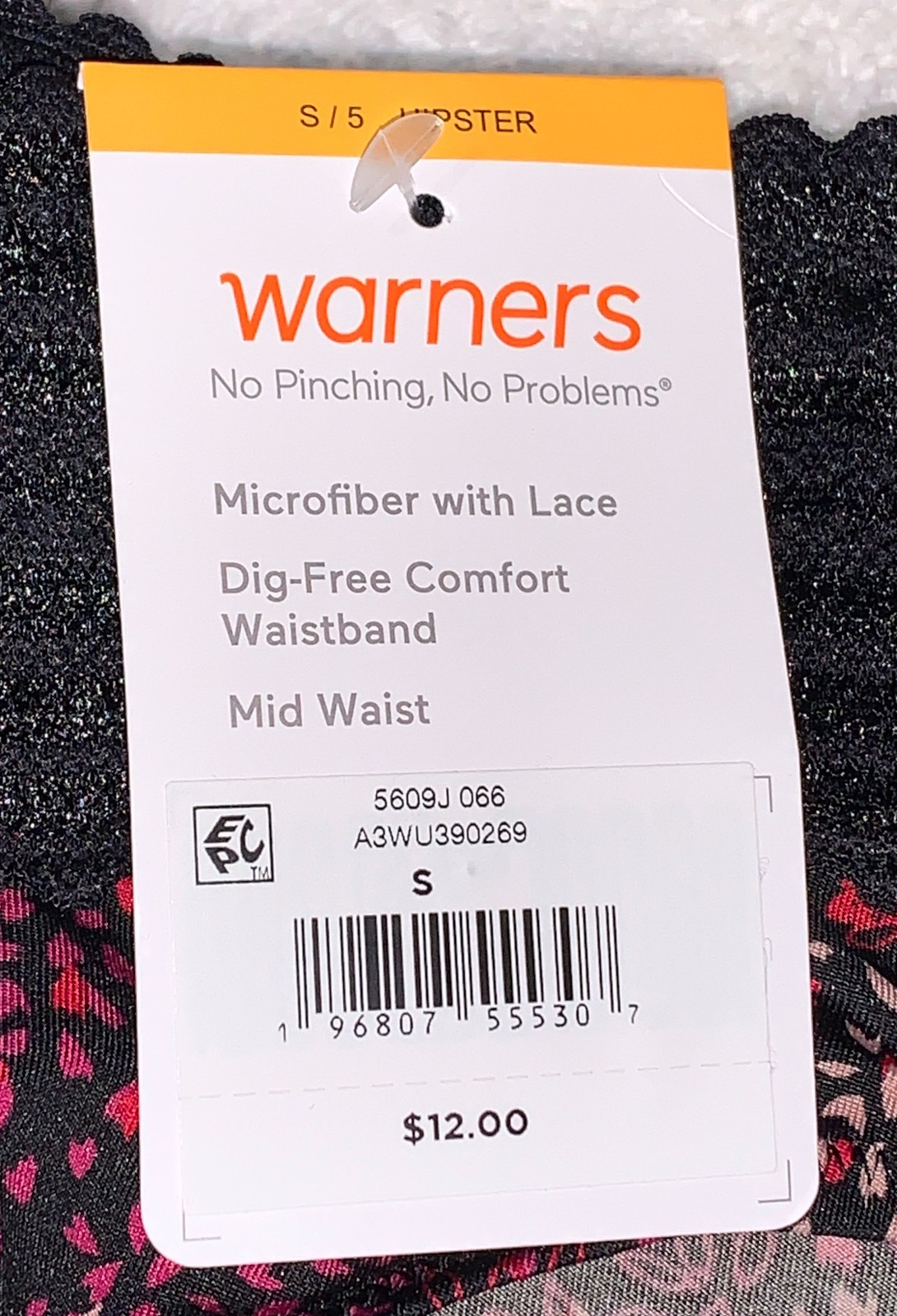 WARNERS No Pinching No Problems Lace Black Leaves Hipster Panty Womens S M XL 2X