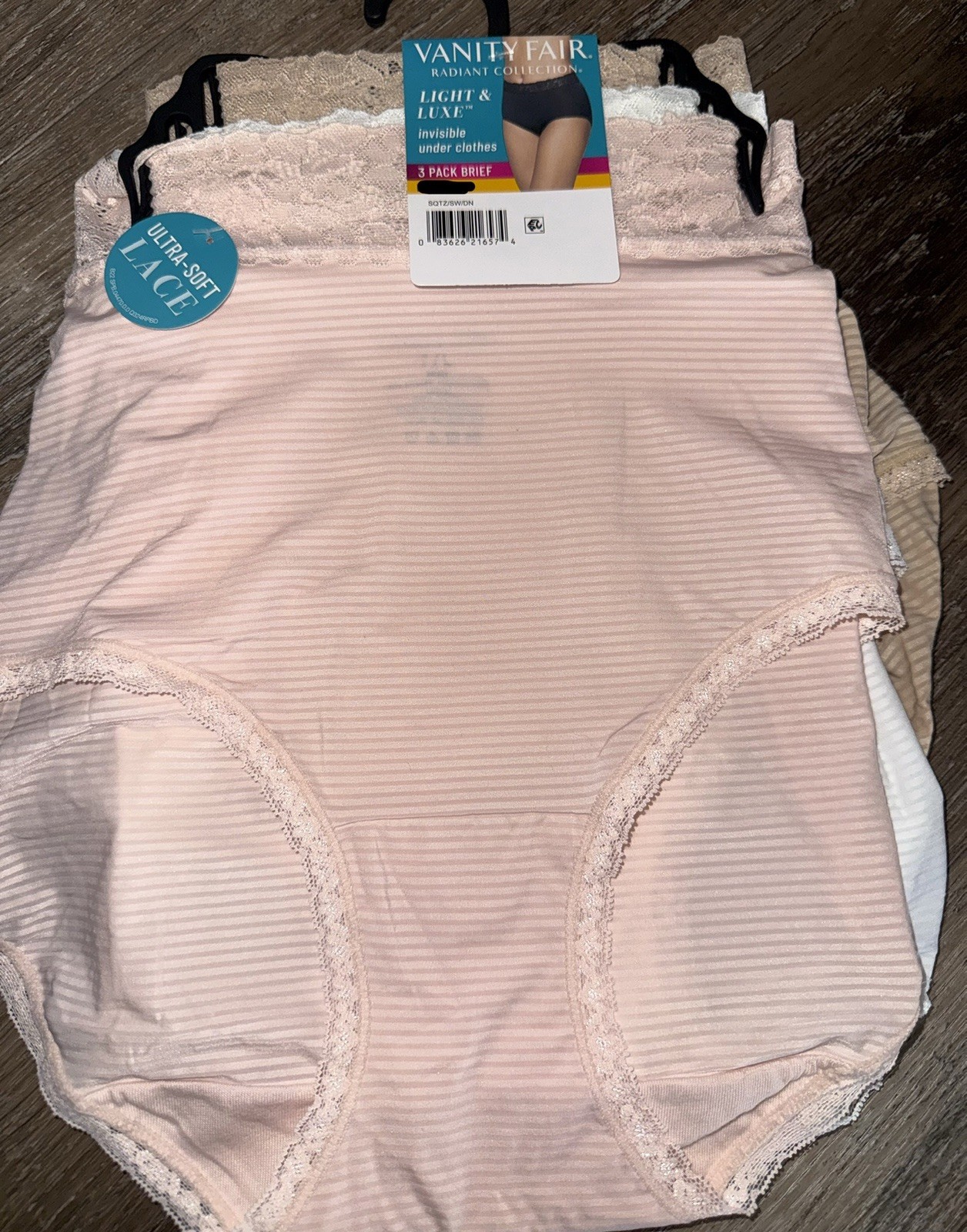 Vanity Fair Radiant Womens Brief Underwear Panties 3-Pair Nylon Striped (A) ~ L