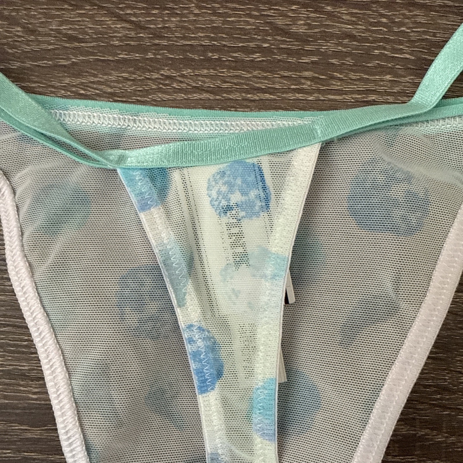 Pink By Victoria’s Secret, Small Teal Sheer Mesh Strap, Thong Panties