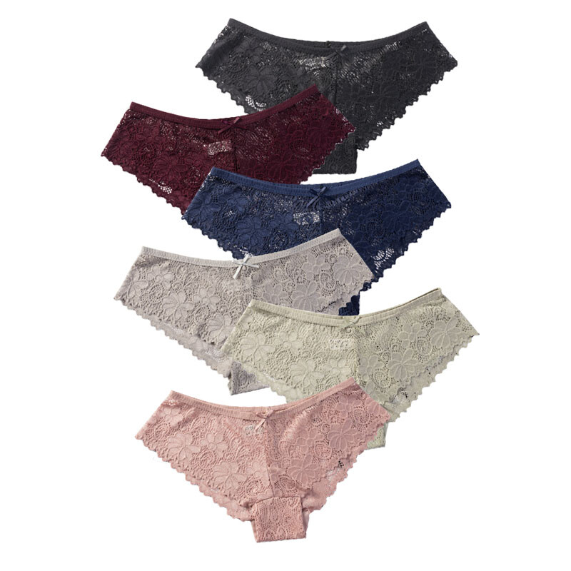 6 Pack Lot Women Sexy Lace Floral Brief Pantie Thong G-string Lingerie Underwear