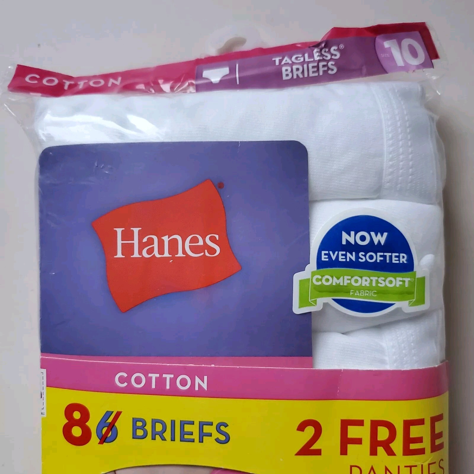 Hanes Cotton Briefs Panties 8 Pair Pack Size 10 Underwear White Tagless 2013 New