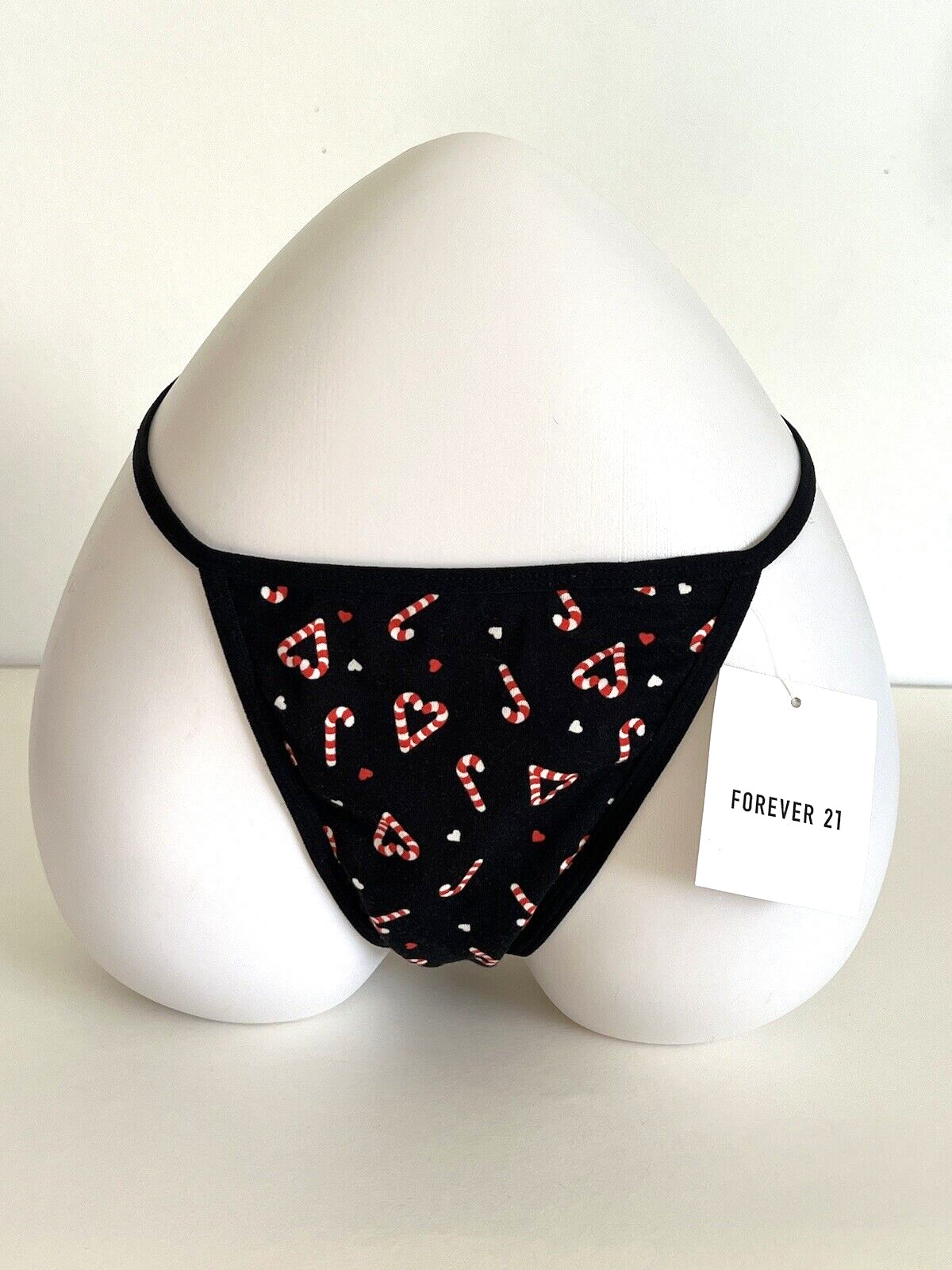 Black G- String Holiday Candy Cane Hearts Christmas Festive Panties Size XL NWT