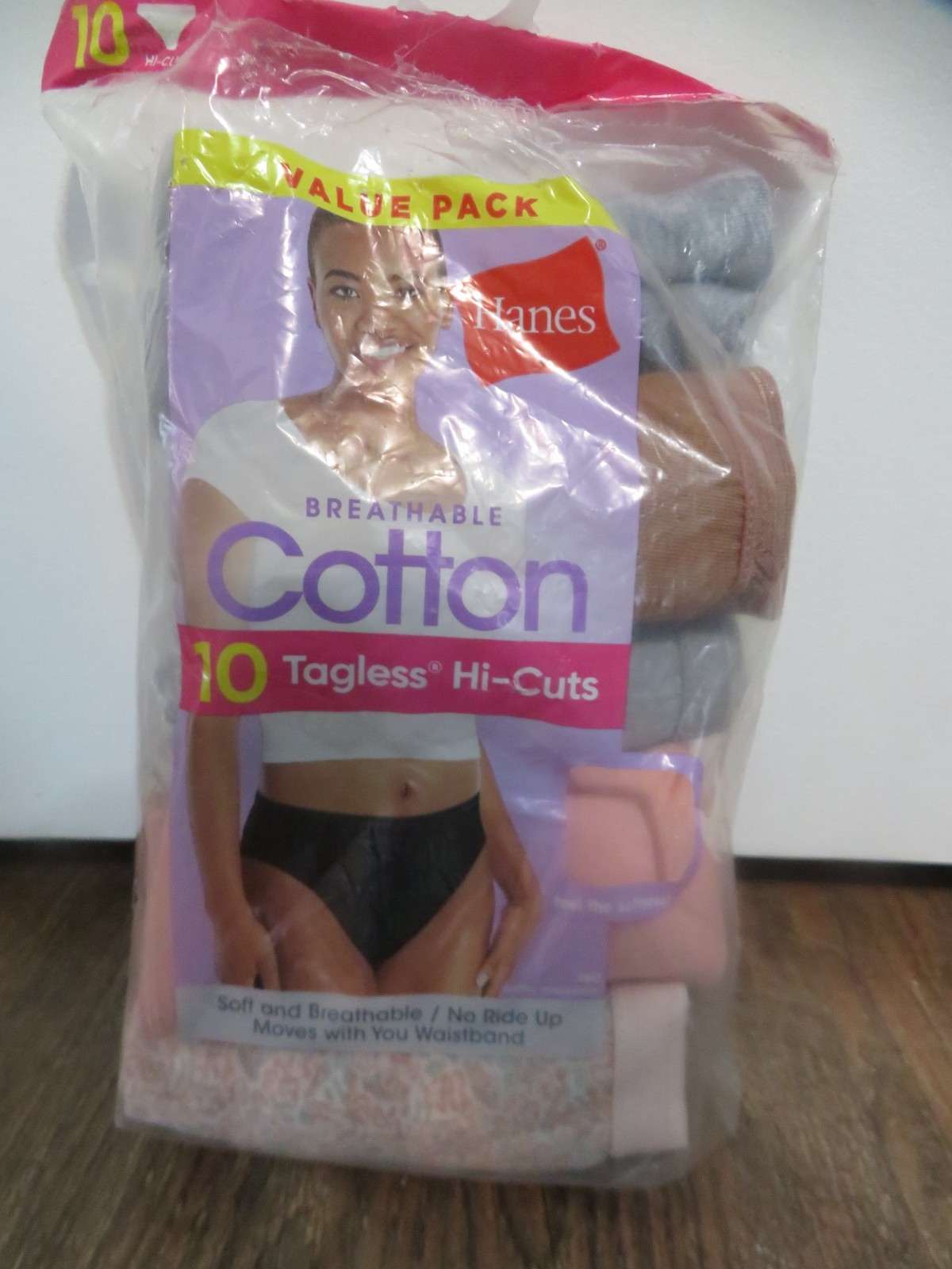 NEW Hanes Classic Hi-cut Women 8 Pair Cotton multi-colored tagless Panties6/M